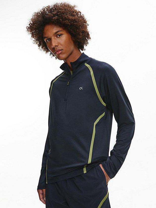 Black Calvin Klein Zip Neck Gym Men T-Shirt | NWLG-54603
