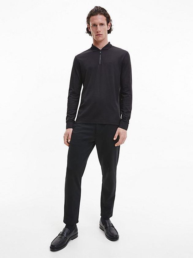 Black Calvin Klein Zip Neck Men Polo Shirt | BUJQ-96583