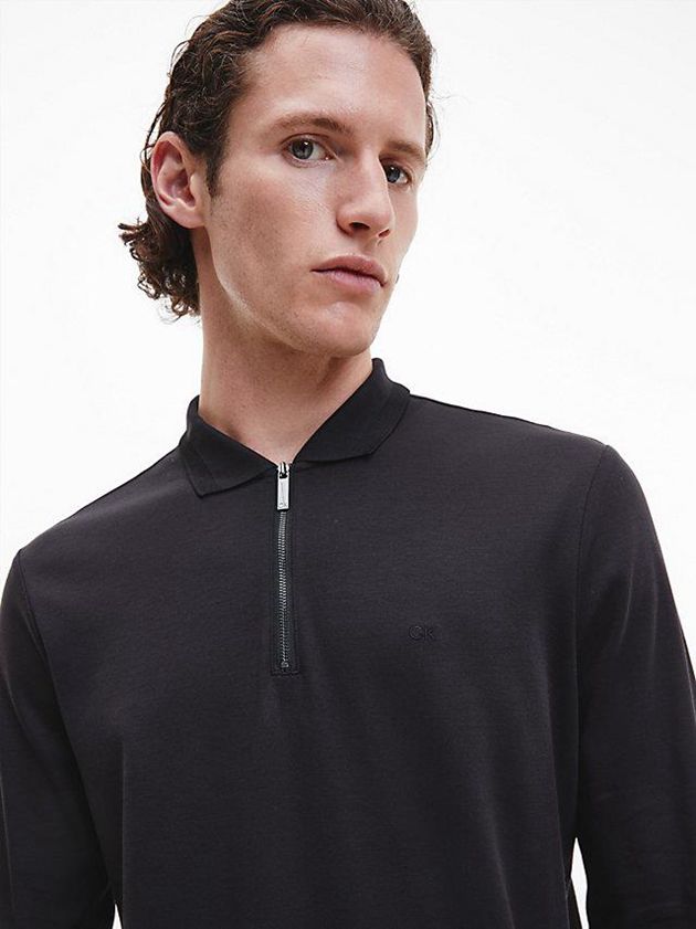 Black Calvin Klein Zip Neck Men Polo Shirt | BUJQ-96583