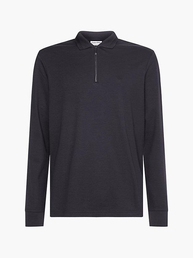 Black Calvin Klein Zip Neck Men Polo Shirt | BUJQ-96583