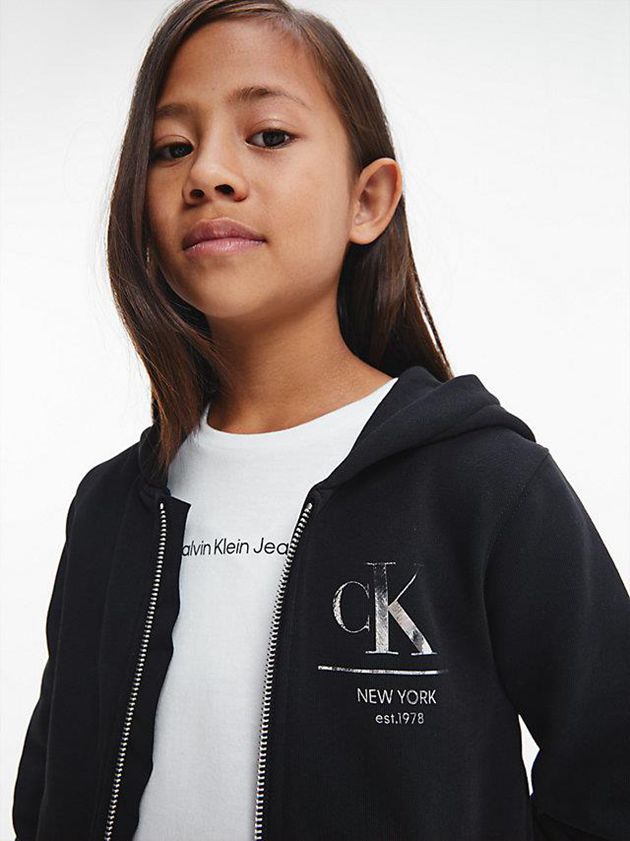 Black Calvin Klein Zip Up Girls's Hoodie | DXGJ-15478