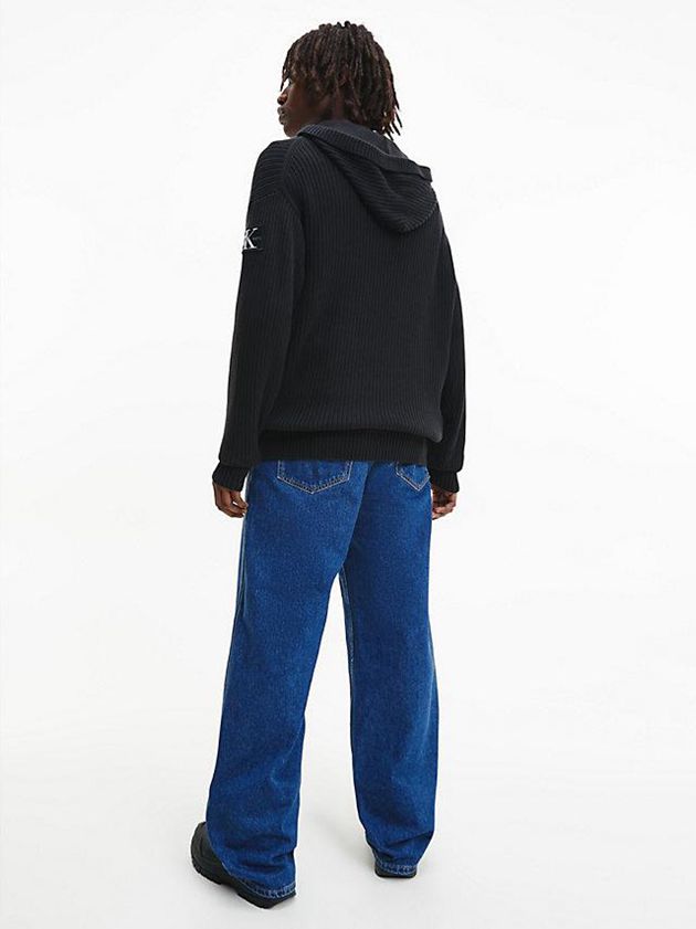 Black Calvin Klein Zip Up Hooded Cardigan Men Sweater | VKCD-91452