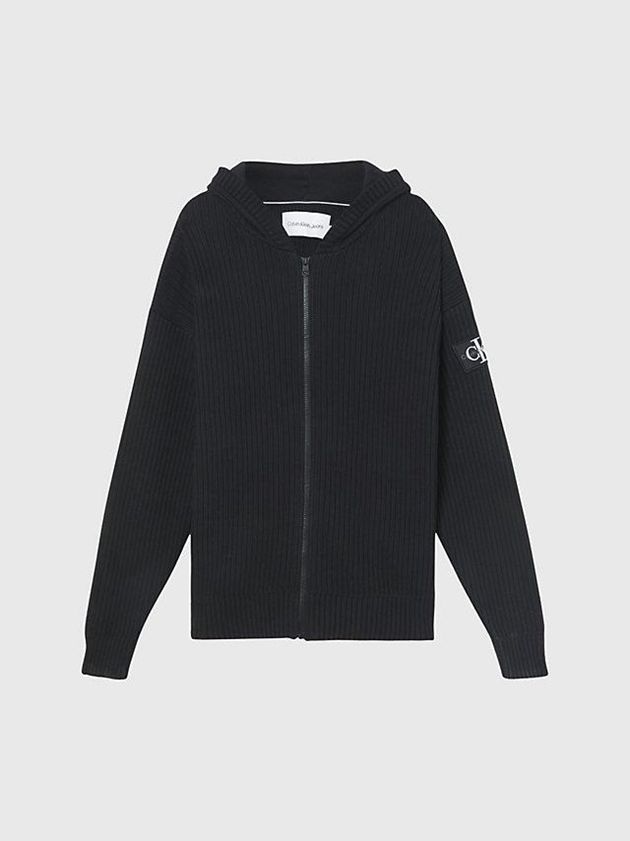 Black Calvin Klein Zip Up Hooded Cardigan Men Sweater | VKCD-91452