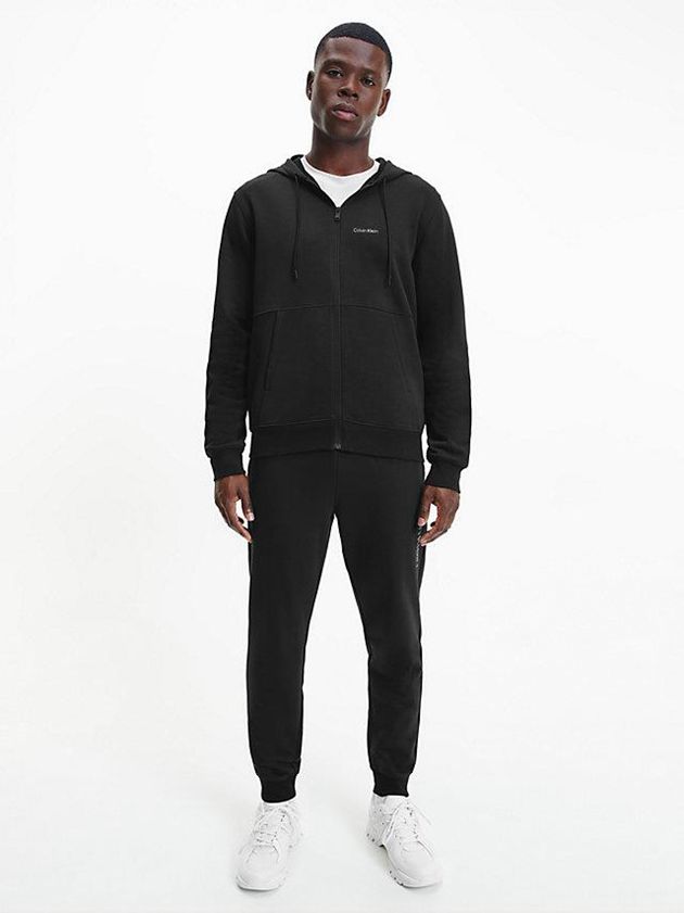 Black Calvin Klein Zip Up Logo Men Hoodie | GQZH-51923