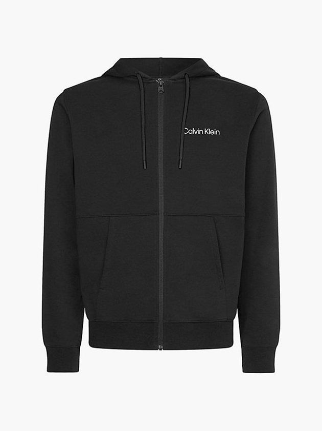 Black Calvin Klein Zip Up Logo Men Hoodie | GQZH-51923