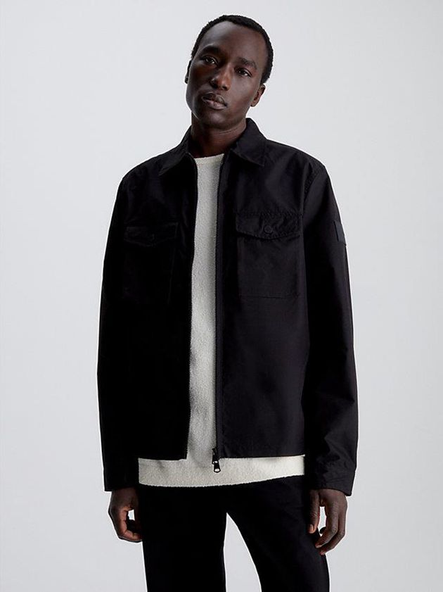 Black Calvin Klein Zip Up Shirt Men Jacket | POZT-49537