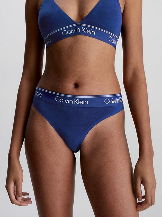 Blue Calvin Klein Athletic Cotton Women Thong | XABV-57836