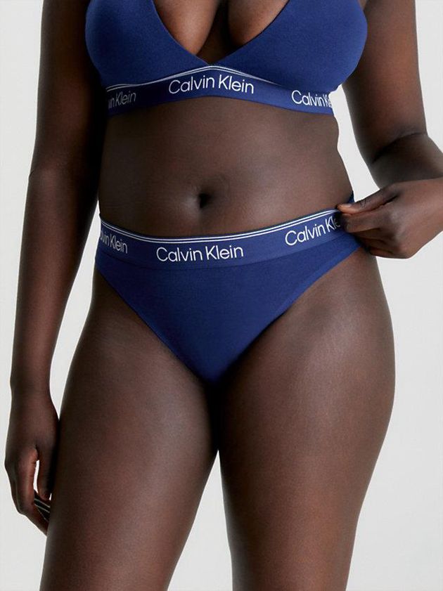 Blue Calvin Klein Athletic Cotton Women Thong | XABV-57836