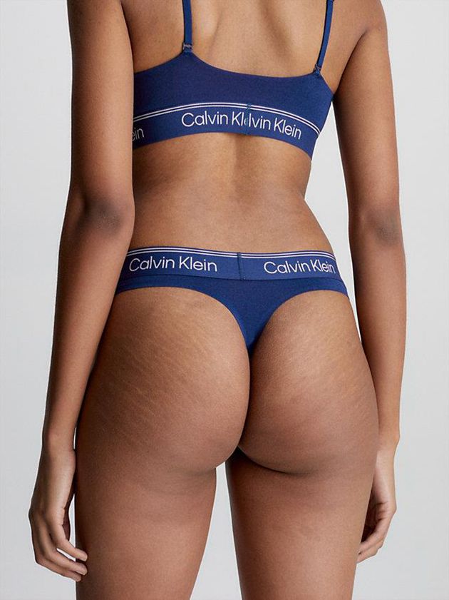 Blue Calvin Klein Athletic Cotton Women Thong | XABV-57836