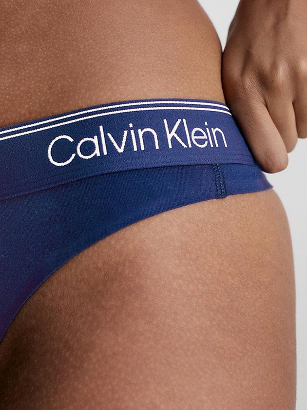 Blue Calvin Klein Athletic Cotton Women Thong | XABV-57836