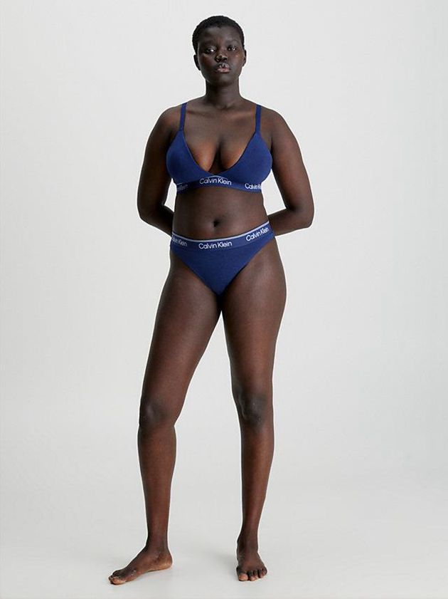 Blue Calvin Klein Athletic Cotton Women Thong | XABV-57836