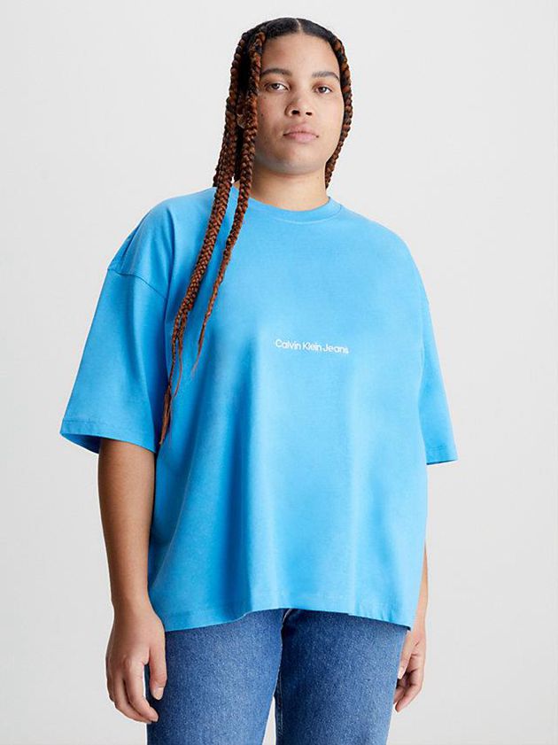 Blue Calvin Klein Boyfriend Logo Women T-Shirt | SJCI-04861