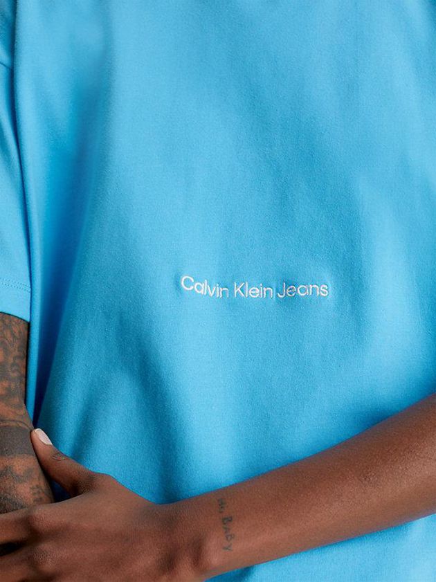 Blue Calvin Klein Boyfriend Logo Women T-Shirt | SJCI-04861