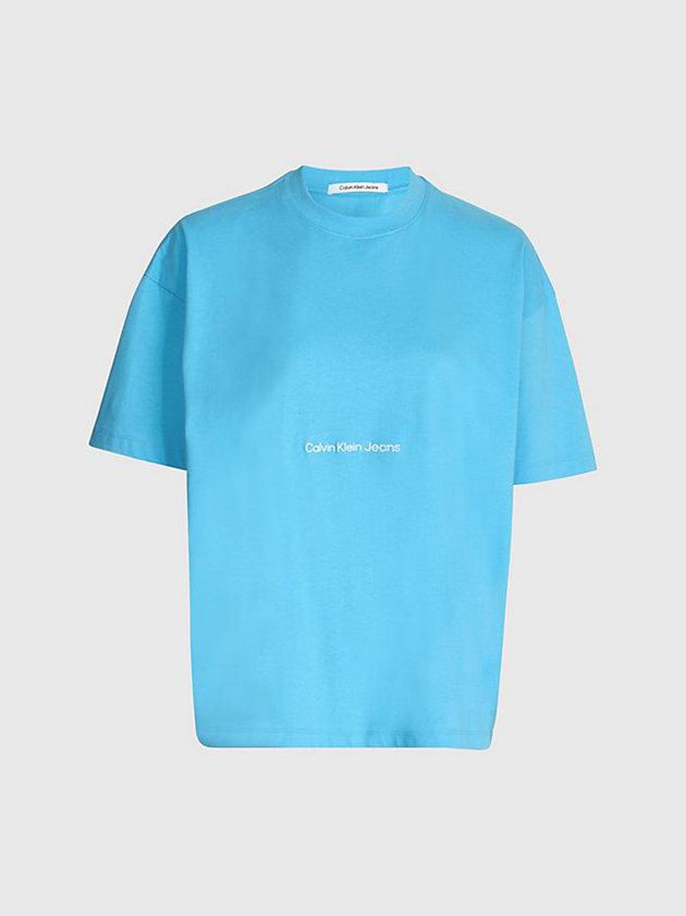 Blue Calvin Klein Boyfriend Logo Women T-Shirt | SJCI-04861