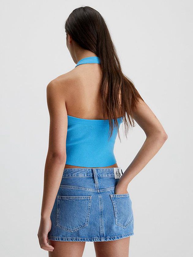 Blue Calvin Klein Cotton Knit Halter Neck Women Top | RYZK-69472