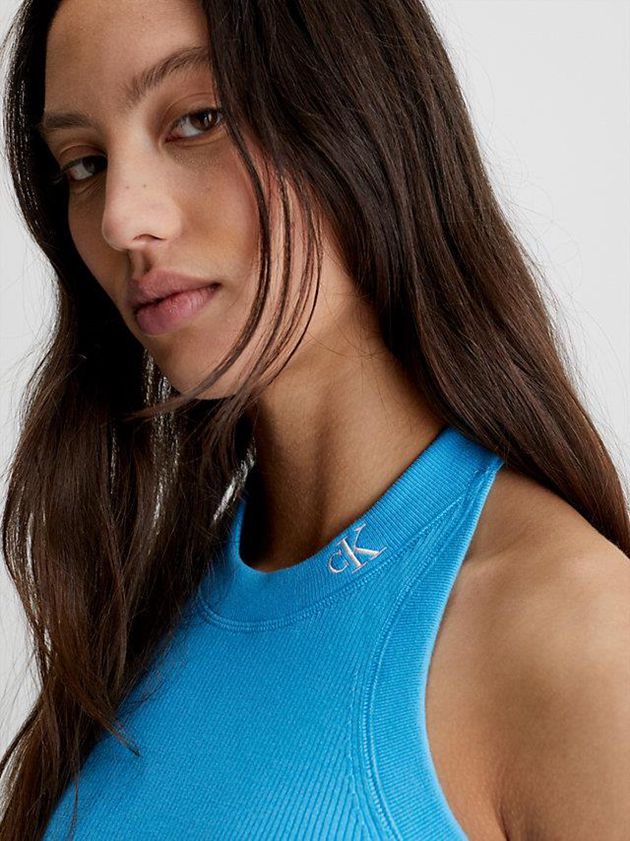 Blue Calvin Klein Cotton Knit Halter Neck Women Top | RYZK-69472