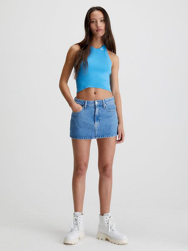 Blue Calvin Klein Cotton Knit Halter Neck Women Top | RYZK-69472