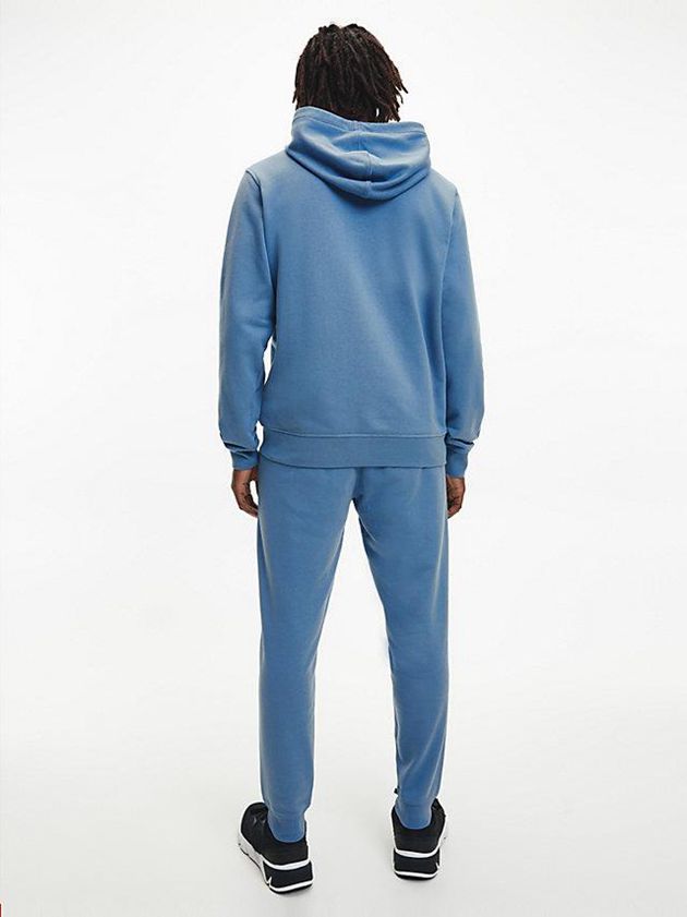 Blue Calvin Klein Cotton Terry Logo Men Hoodie | JWYV-42513