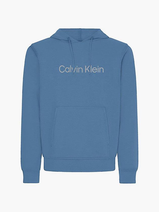 Blue Calvin Klein Cotton Terry Logo Men Hoodie | JWYV-42513