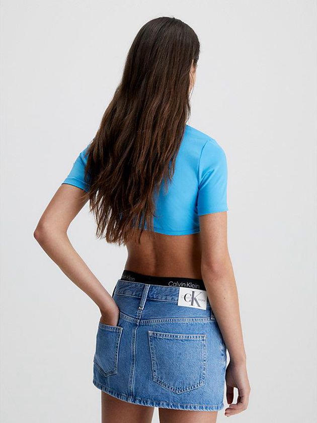 Blue Calvin Klein Cropped Bustier Women T-Shirt | MYWS-52034
