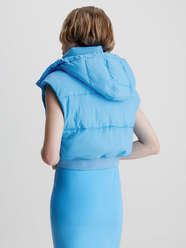 Blue Calvin Klein Cropped Hooded Puffer Women Vest | VCEB-37216