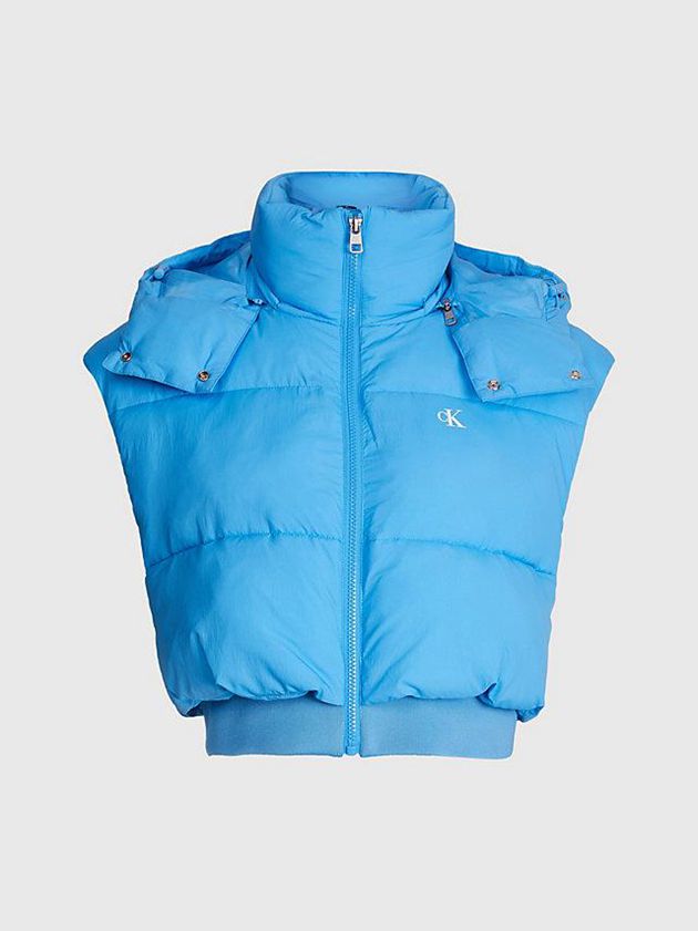 Blue Calvin Klein Cropped Hooded Puffer Women Vest | VCEB-37216