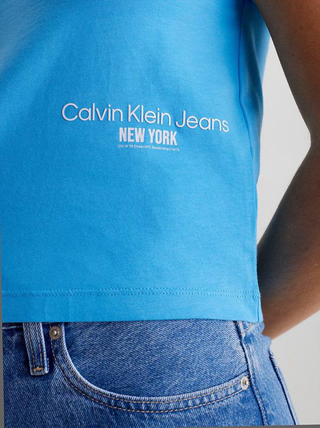 Blue Calvin Klein Cropped Logo Women T-Shirt | HCDQ-46937