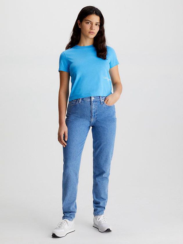 Blue Calvin Klein Cropped Logo Women T-Shirt | HCDQ-46937