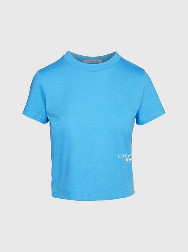 Blue Calvin Klein Cropped Logo Women T-Shirt | HCDQ-46937