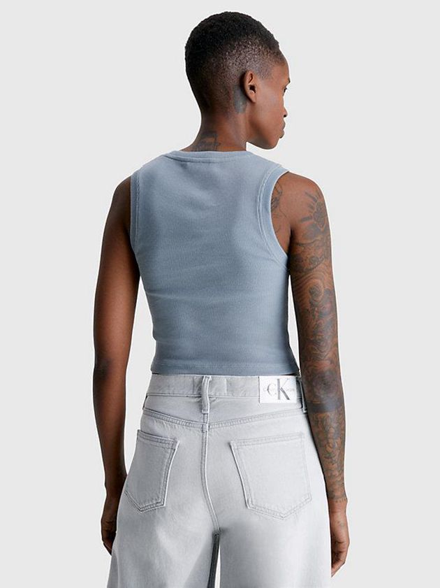 Blue Calvin Klein Cropped Monogram Tank Women Top | DTNH-51792