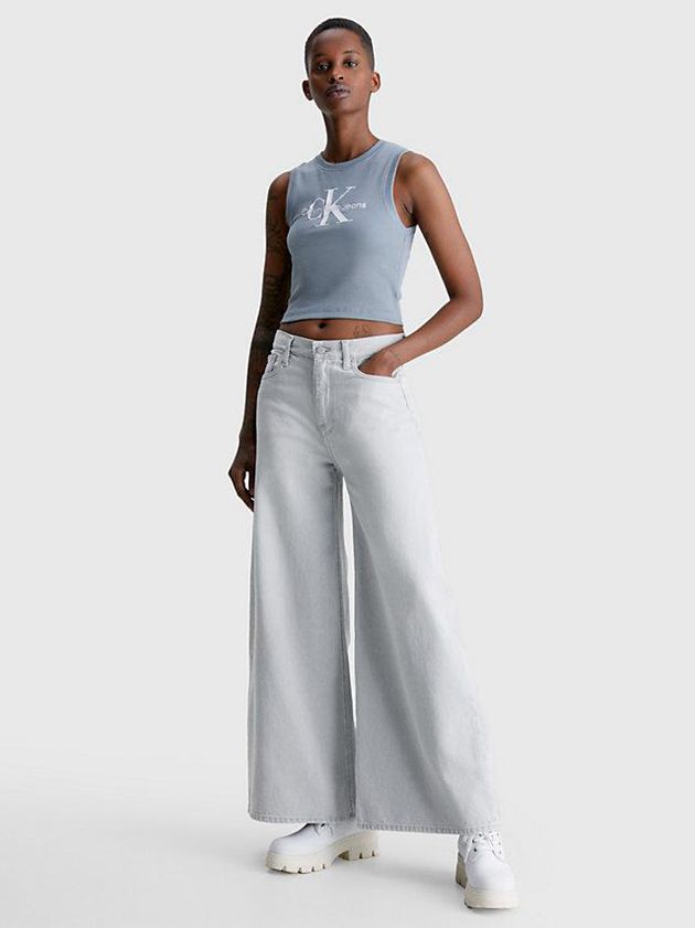 Blue Calvin Klein Cropped Monogram Tank Women Top | DTNH-51792