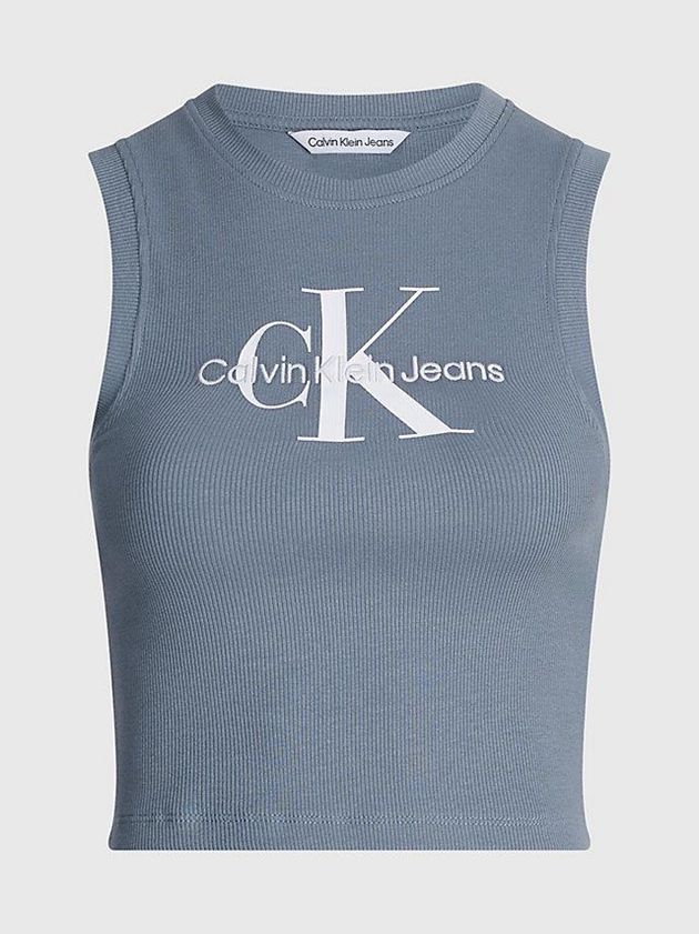 Blue Calvin Klein Cropped Monogram Tank Women Top | DTNH-51792