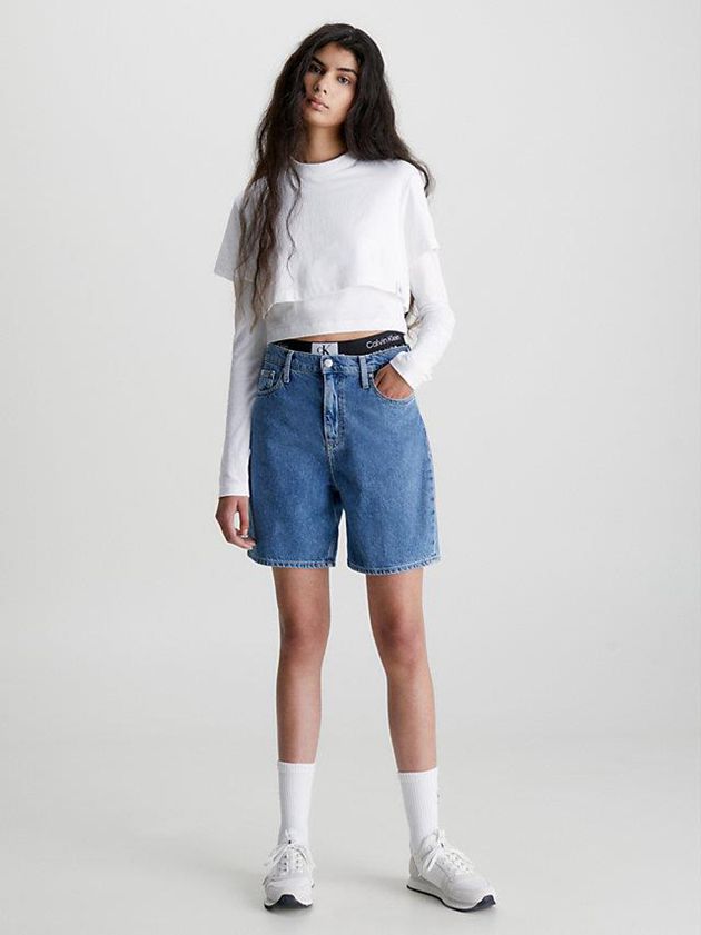 Blue Calvin Klein Denim Bermuda Mom Women Shorts | UHAY-49825