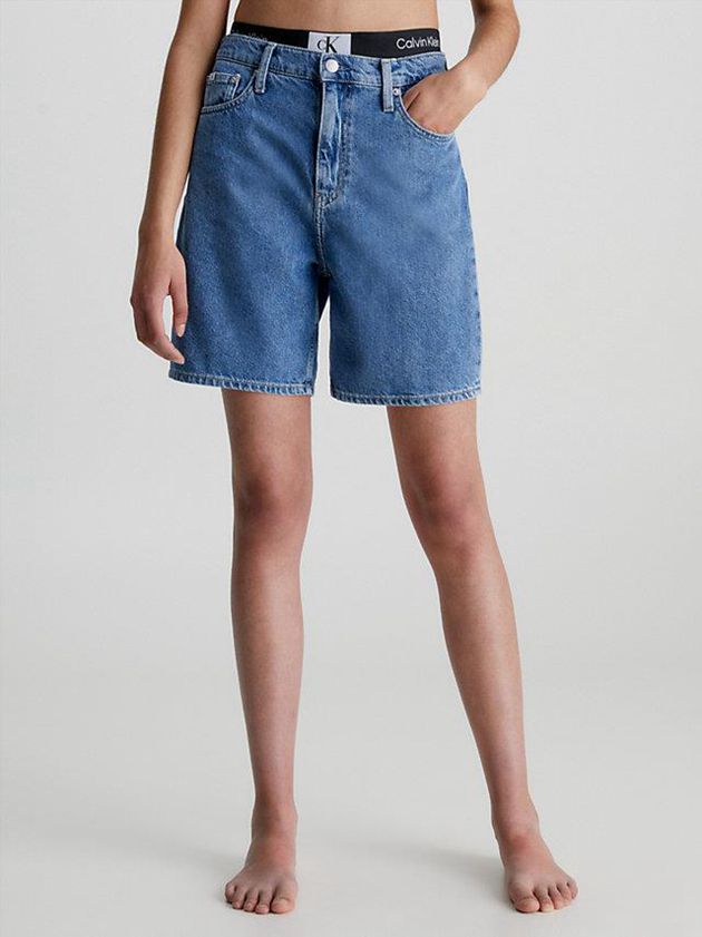 Blue Calvin Klein Denim Bermuda Mom Women Shorts | UHAY-49825