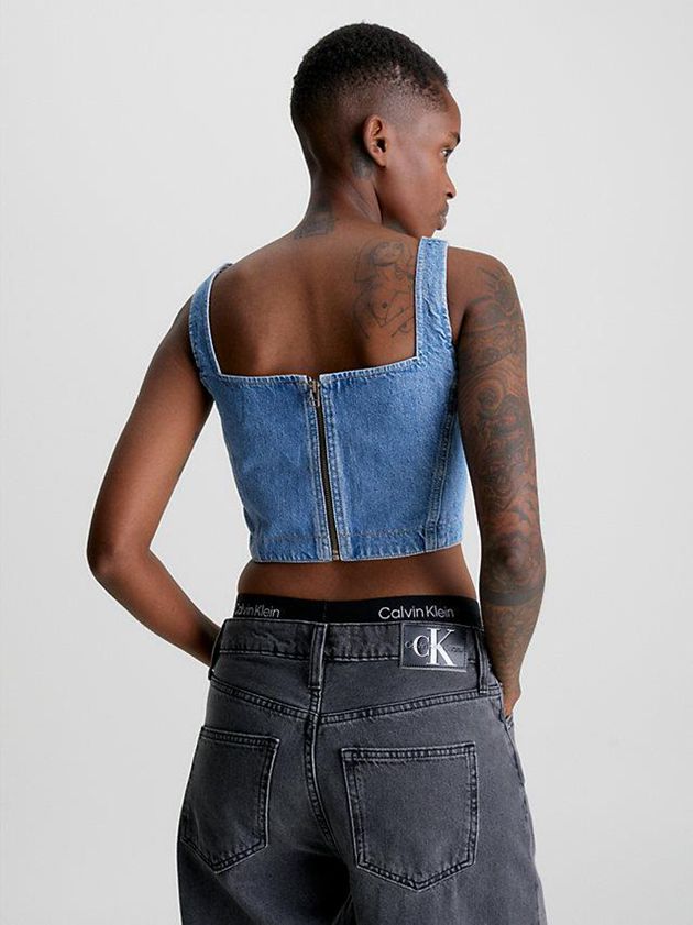Blue Calvin Klein Denim Corset Women Top | QLWE-50379