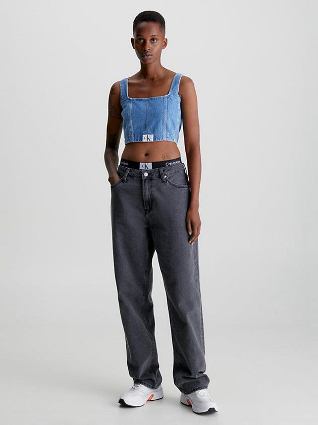Blue Calvin Klein Denim Corset Women Top | QLWE-50379