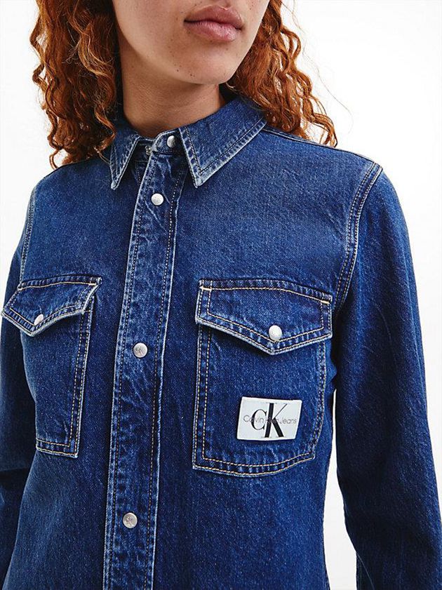 Blue Calvin Klein Denim Midi Shirt Women Dress | AGZF-42736