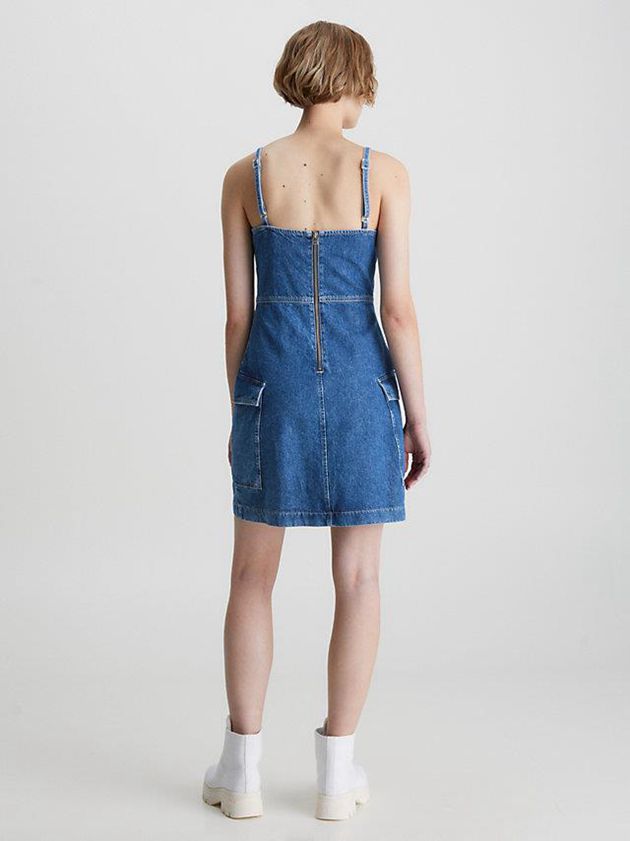 Blue Calvin Klein Fitted Denim Utility Women Dress | IPVQ-01826