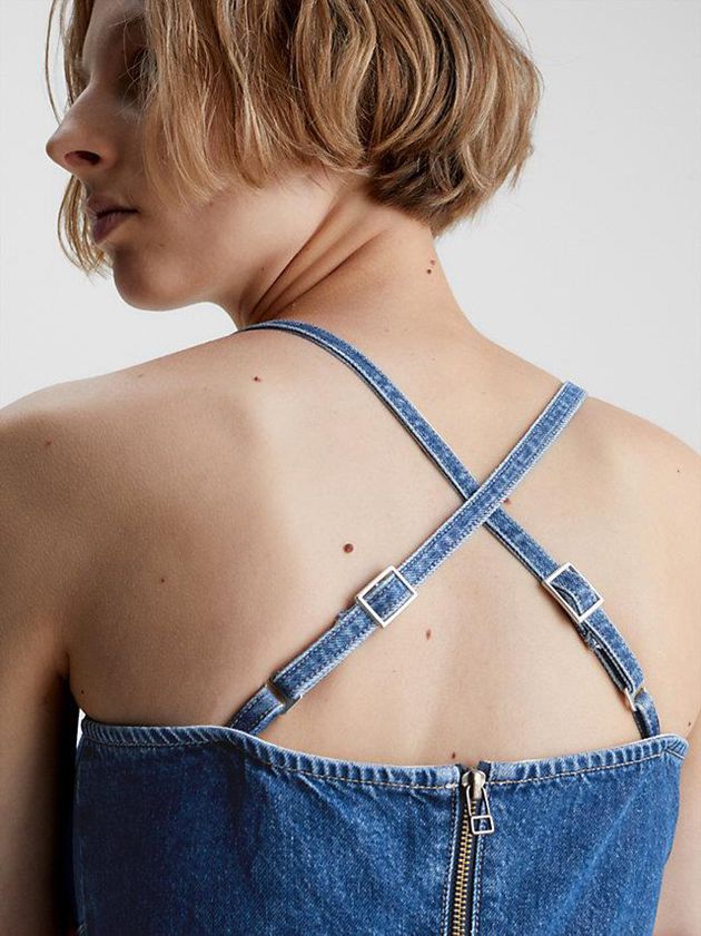 Blue Calvin Klein Fitted Denim Utility Women Dress | IPVQ-01826