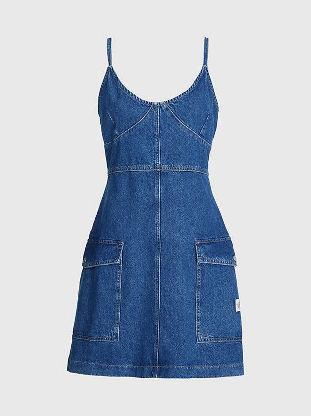 Blue Calvin Klein Fitted Denim Utility Women Dress | IPVQ-01826