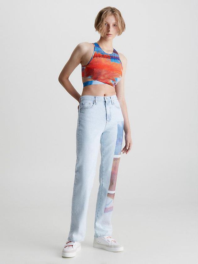 Blue Calvin Klein High Rise Straight Printed Women Jeans | TYKN-42859