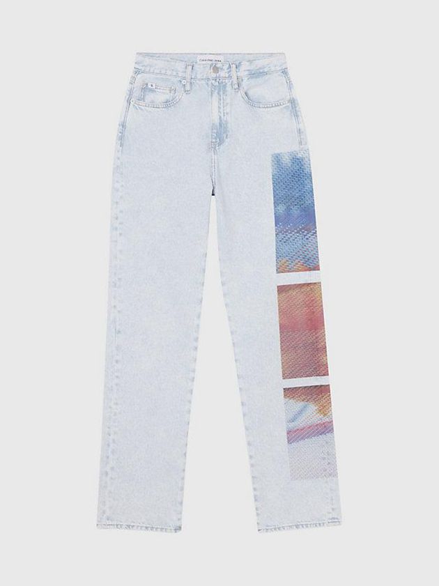 Blue Calvin Klein High Rise Straight Printed Women Jeans | TYKN-42859