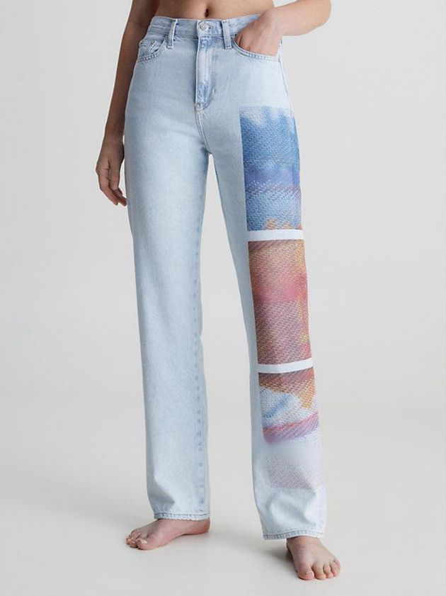 Blue Calvin Klein High Rise Straight Printed Women Jeans | TYKN-42859
