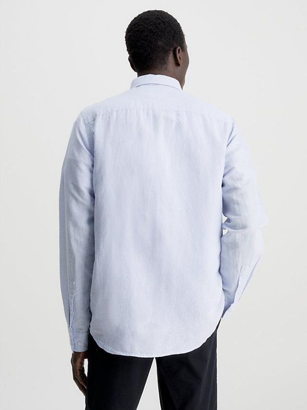Blue Calvin Klein Linen Cotton Men Shirts | CFLI-38975