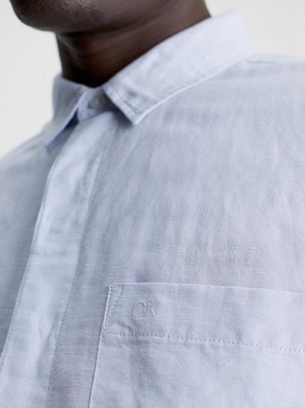 Blue Calvin Klein Linen Cotton Men Shirts | CFLI-38975