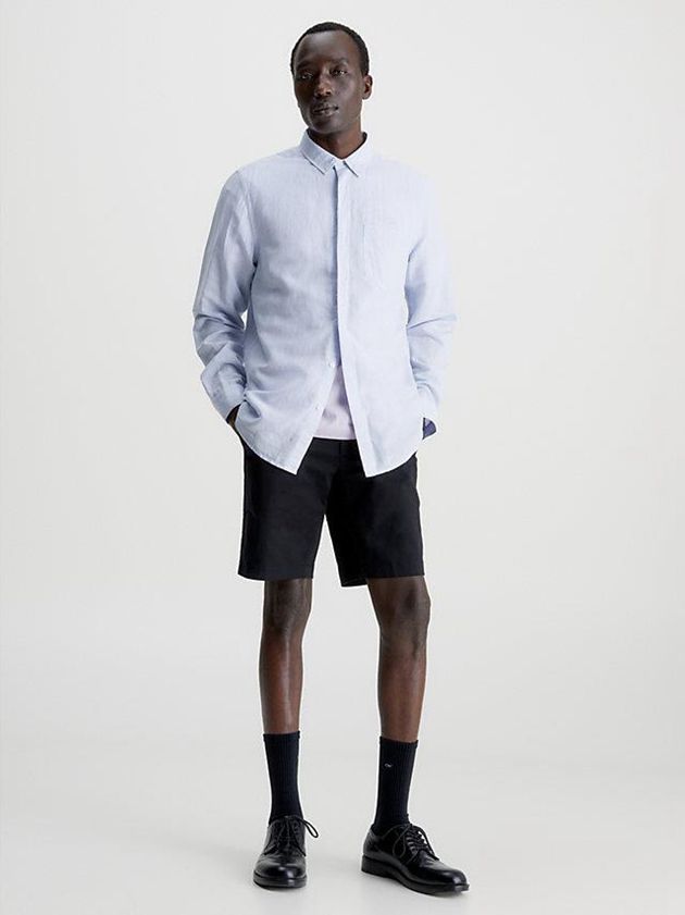 Blue Calvin Klein Linen Cotton Men Shirts | CFLI-38975