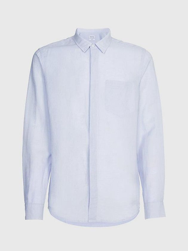 Blue Calvin Klein Linen Cotton Men Shirts | CFLI-38975