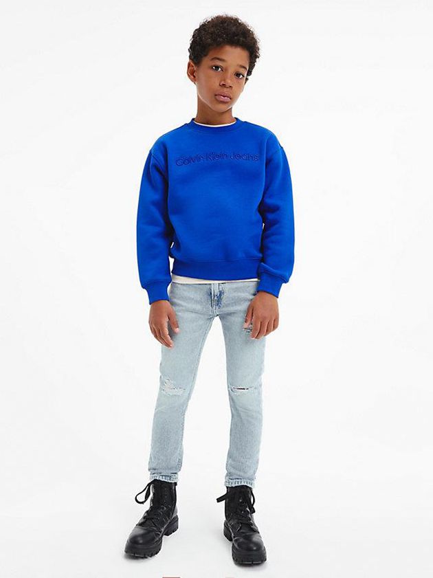 Blue Calvin Klein Logo Boys's Sweatshirt | XBRS-87059