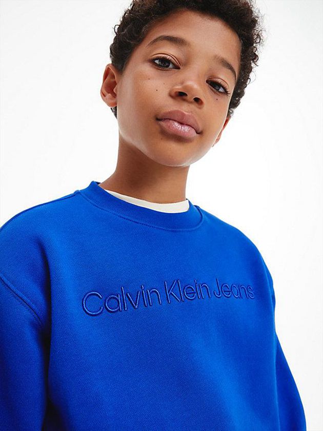 Blue Calvin Klein Logo Boys's Sweatshirt | XBRS-87059