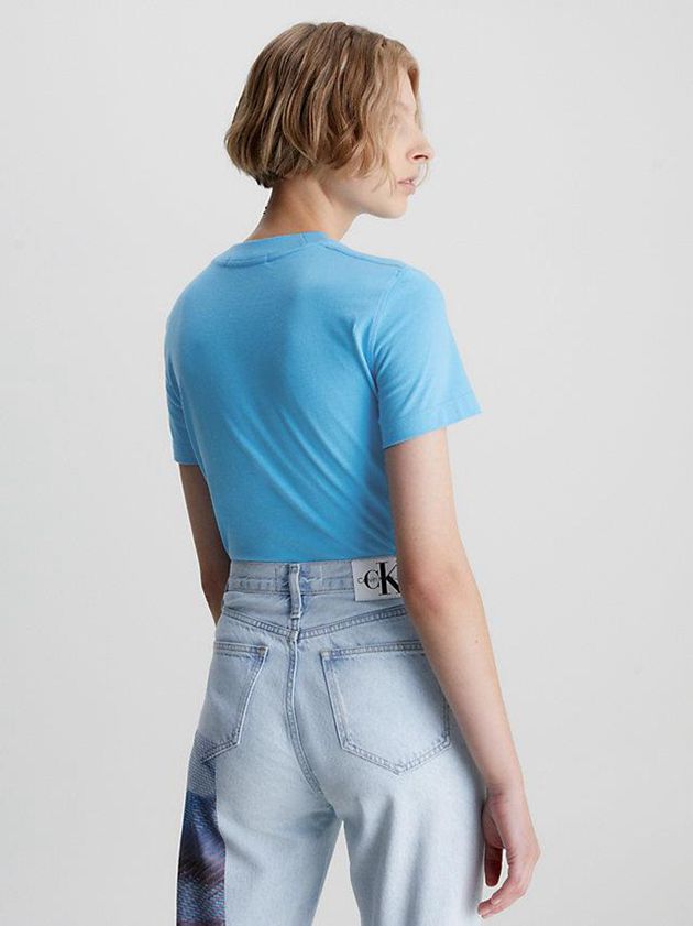 Blue Calvin Klein Logo Collar Women T-Shirt | HZYR-21067